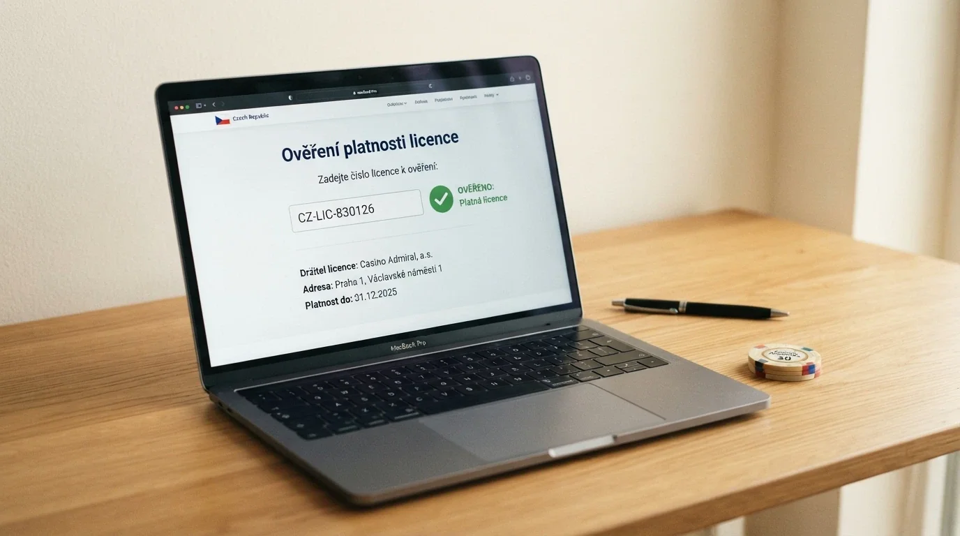 Úřední dokument s razítkem Ministerstva financí ČR a logem licencovaného kasina vedle něj