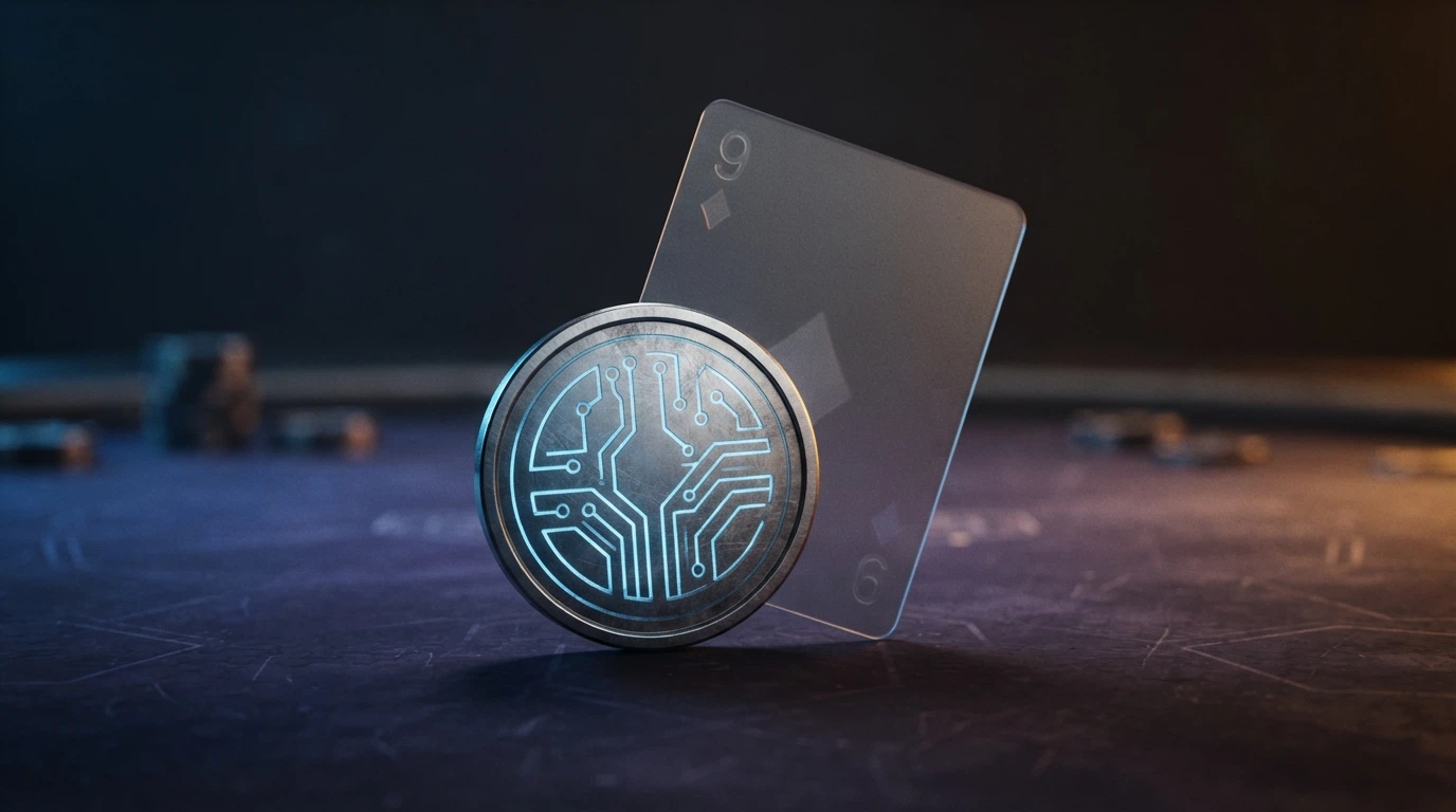Bitcoin mince položená na virtuálním casinovém stole s kartou „bonus bez ověření“