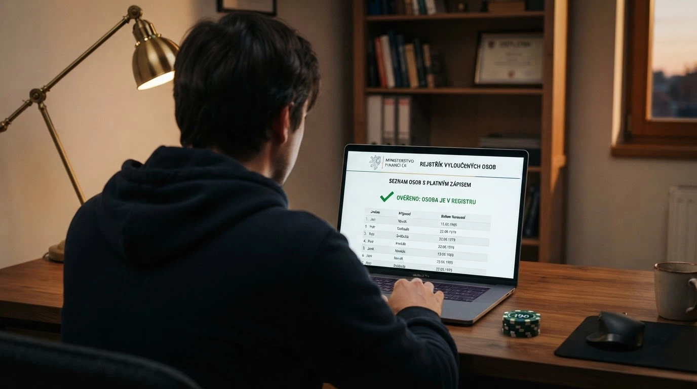 Úřední dokument s razítkem MF ČR a logem licencovaného kasina v popředí — důvěryhodnost na prvním místě