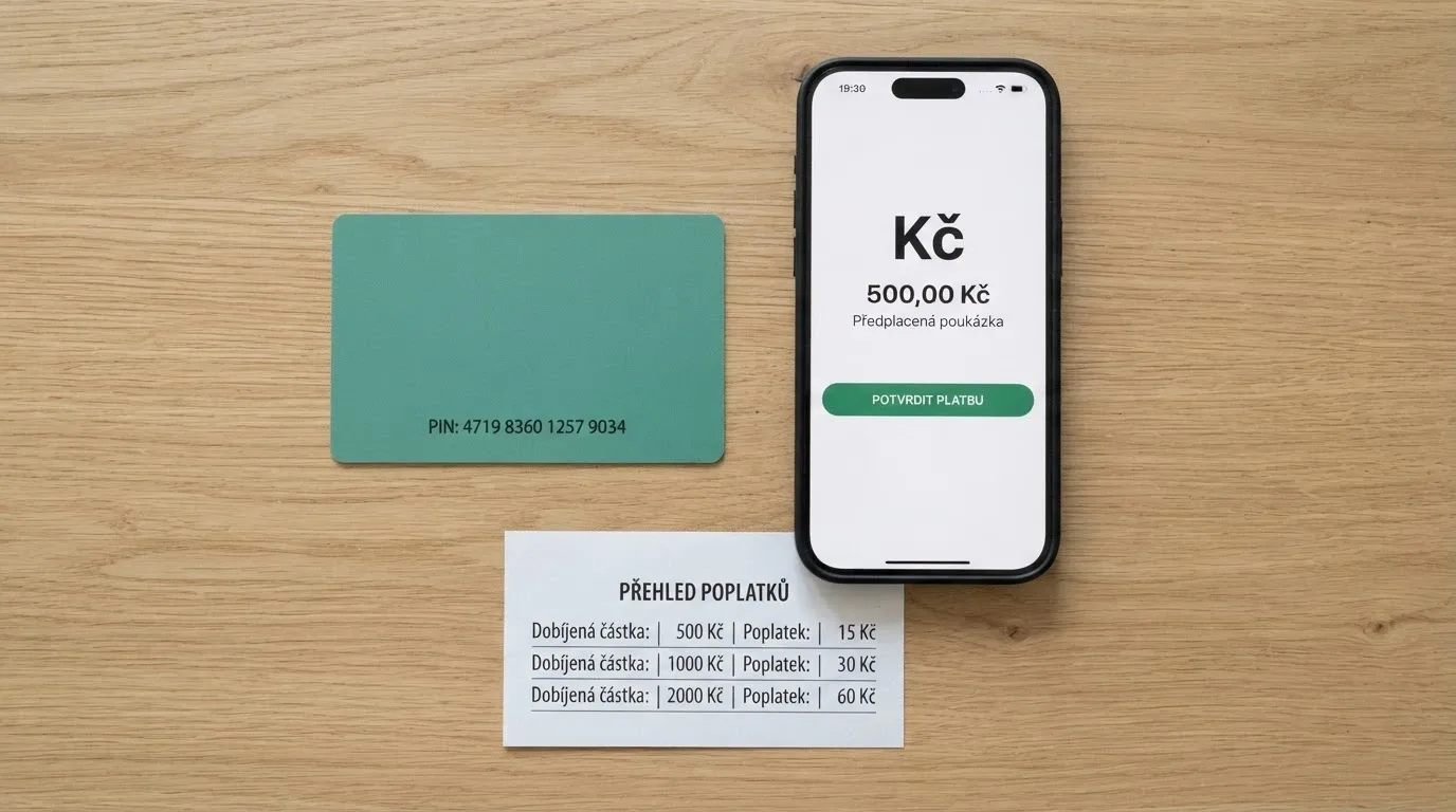 Paysafecard kupón vedle mobilu s platební bránou casina, pod tím poplatková tabulka