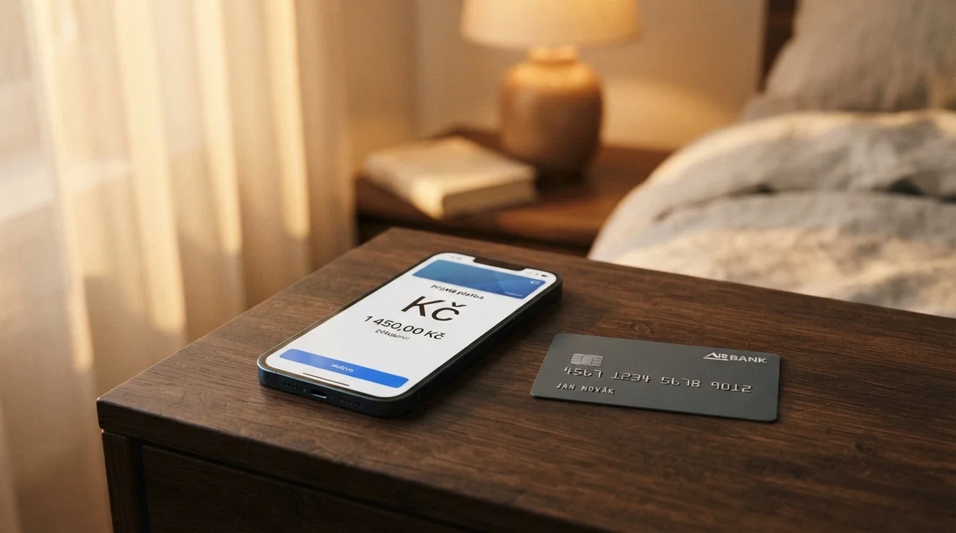 Chytrý telefon zobrazující platební aplikaci vedle karty a mincí — symbolika digitálních plateb v casinu