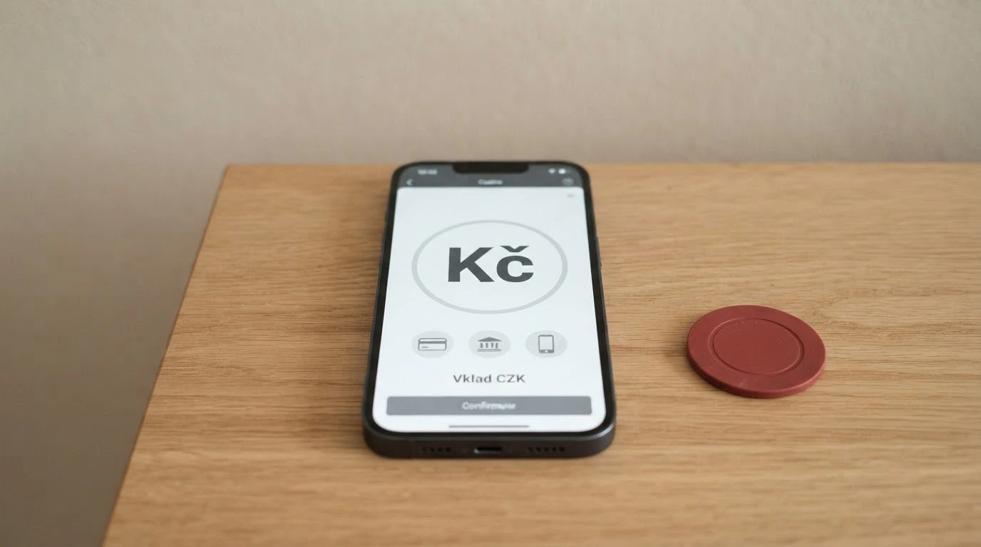 Mobilní telefon zobrazující platební bránu s ikonami Skrill, karty a bankovního převodu