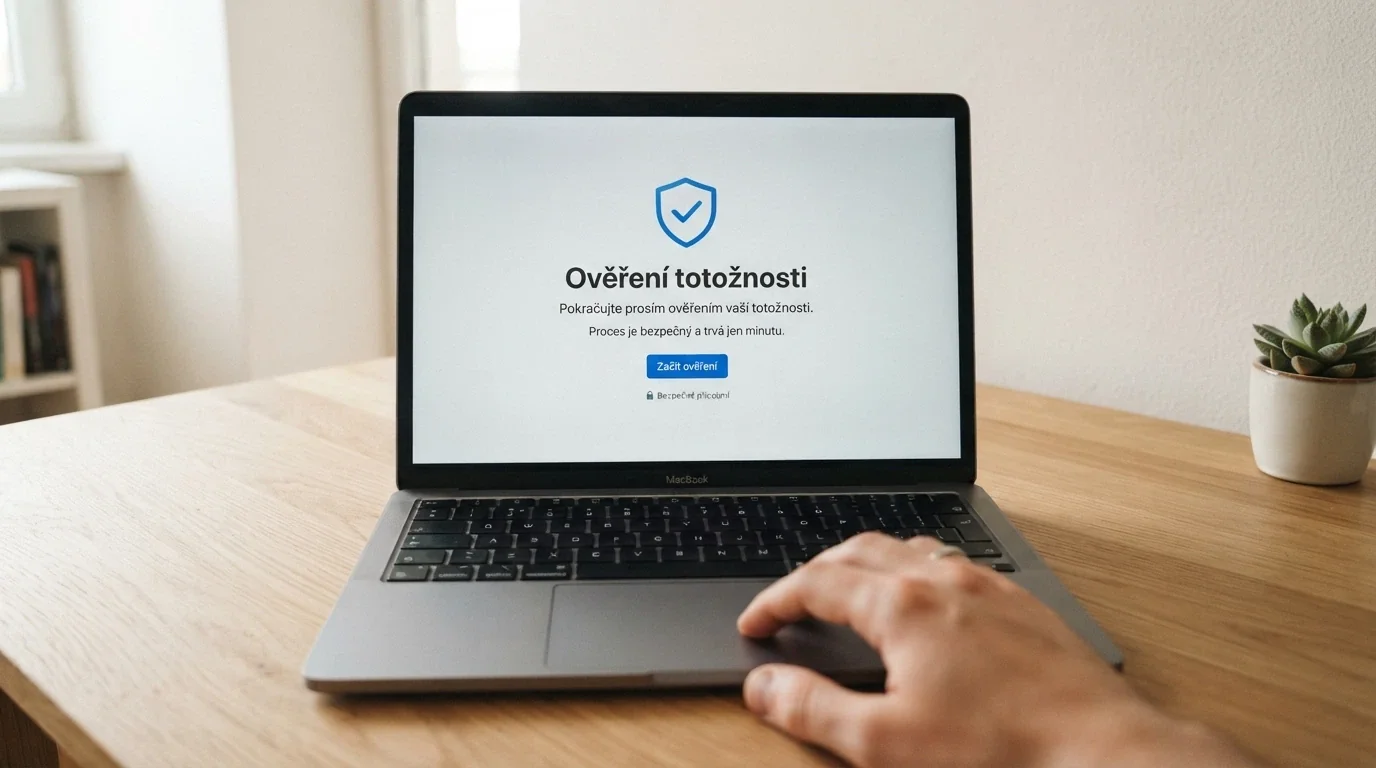 Obrazovka ověření totožnosti přes BankID na notebooku