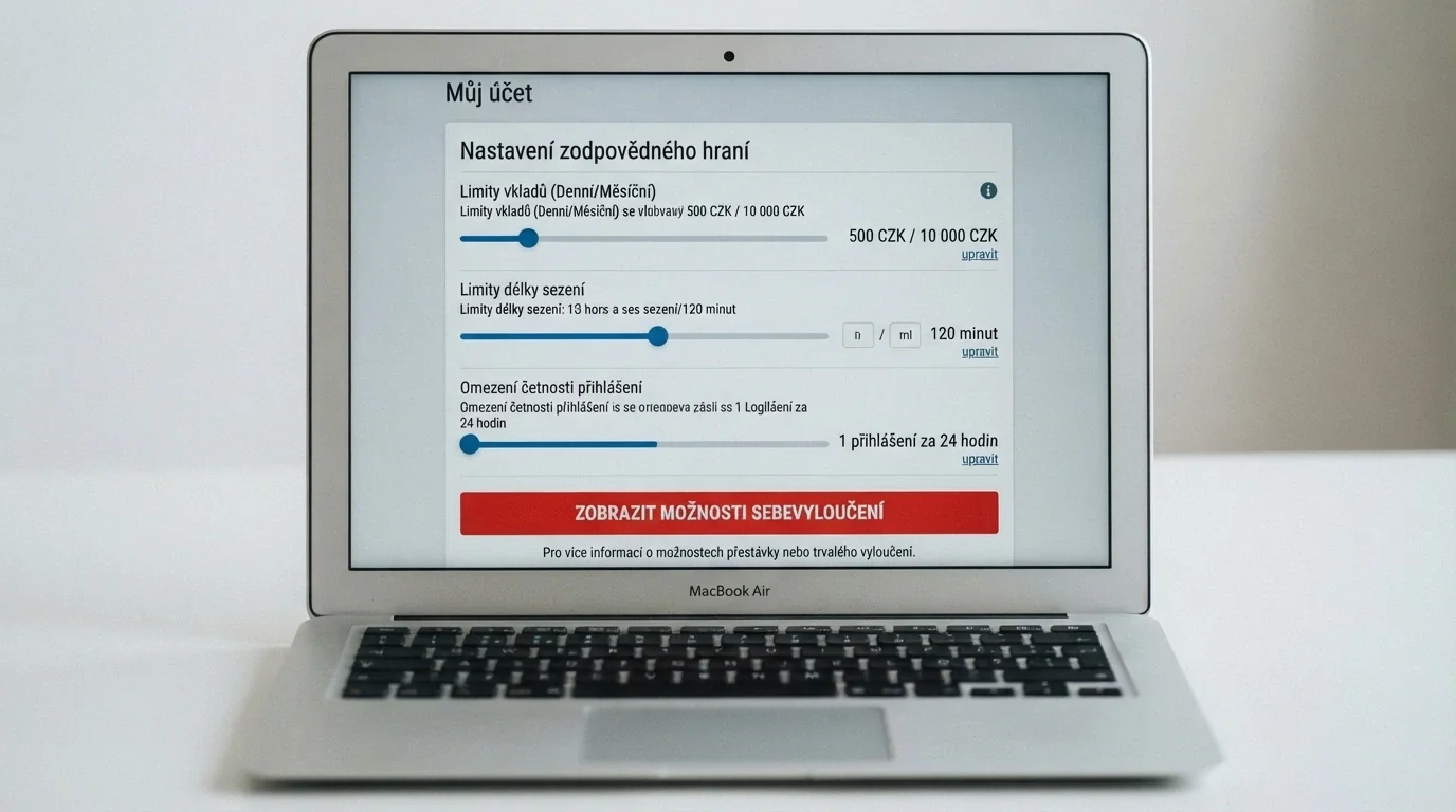 Obrazovka s formulářem sebeomezujících opatření v uživatelském kontě českého online casina
