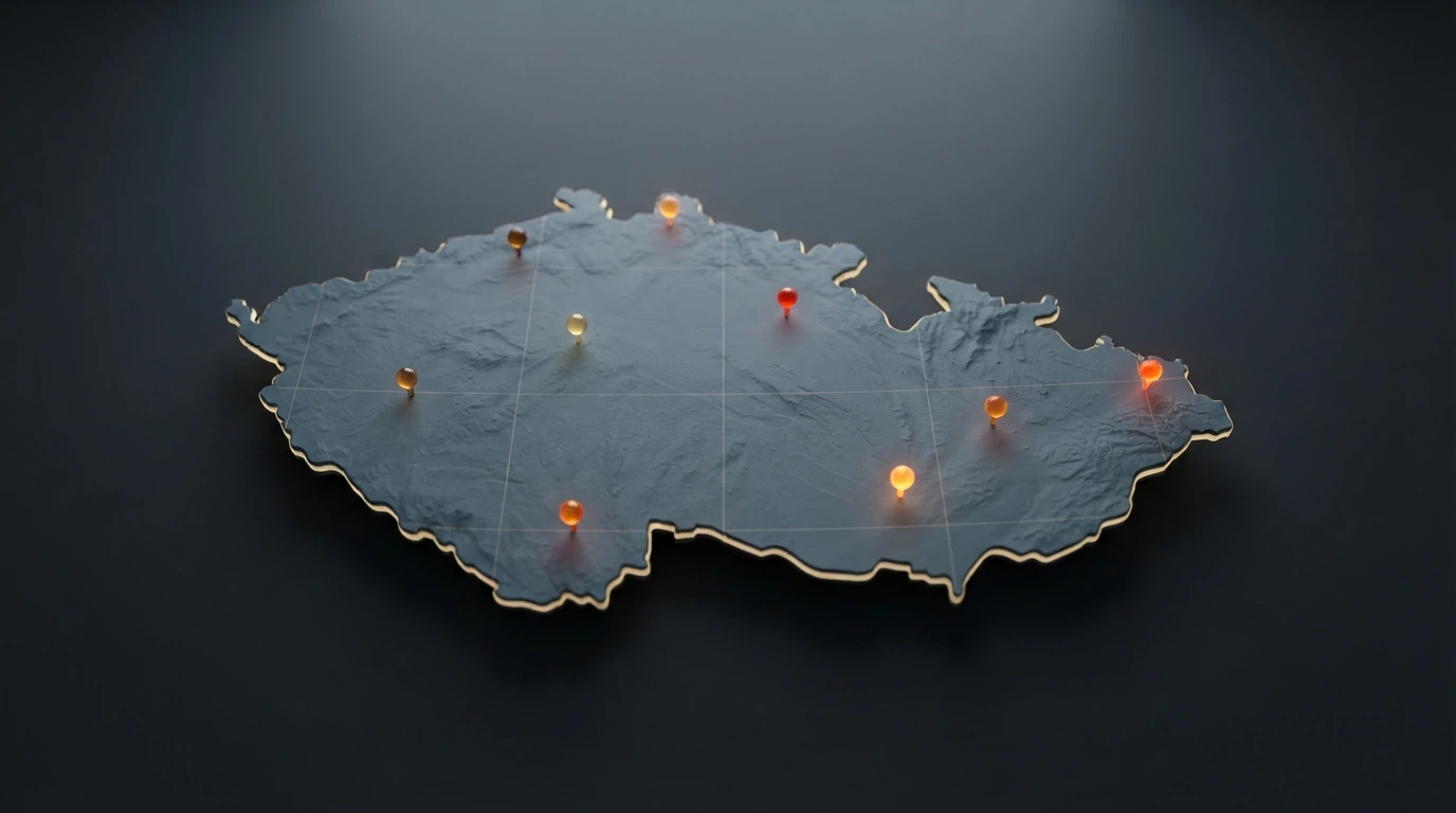 Koláž log licencovaných live casin na mapě České republiky