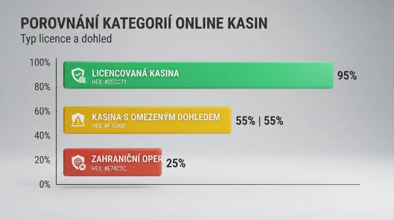 Srovnávací tabulka deseti online kasin s vyznačenými rozdíly v licenci, počtu free spinů a výši bonusu