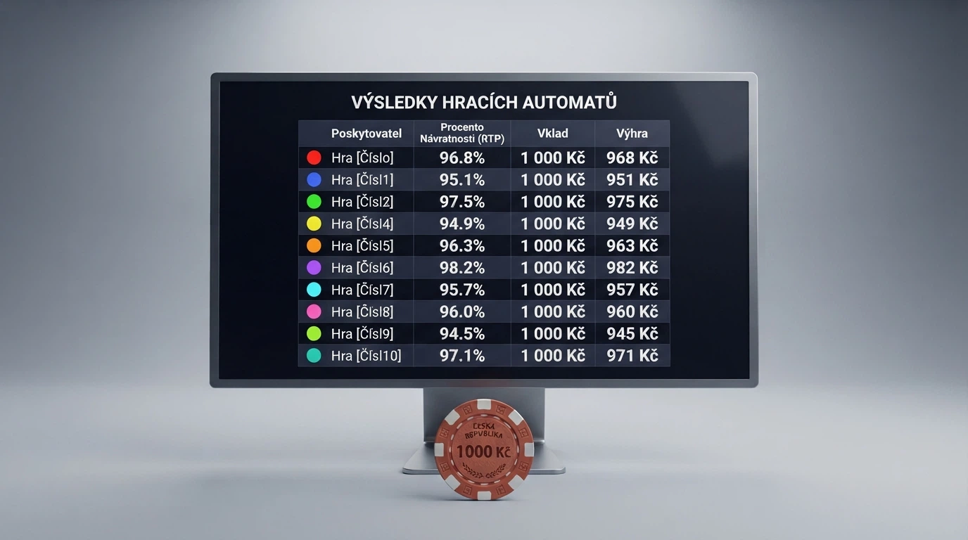 Srovnávací tabulka na monitoru — deset řádků s logy operátorů, vpravo sloupce s čísly bonusů a protočení