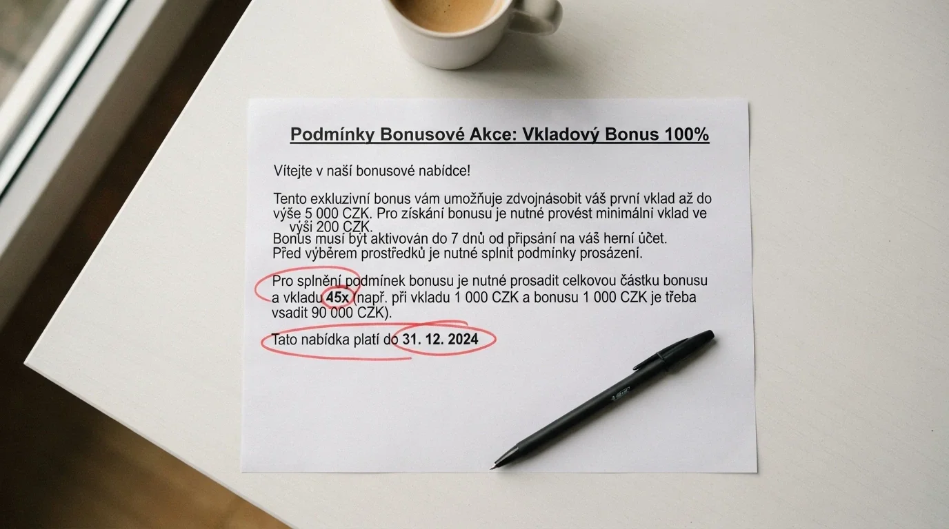 Detailní záběr na bonusové podmínky — zvýrazněné číslo protočení a datum platnosti bonusu.