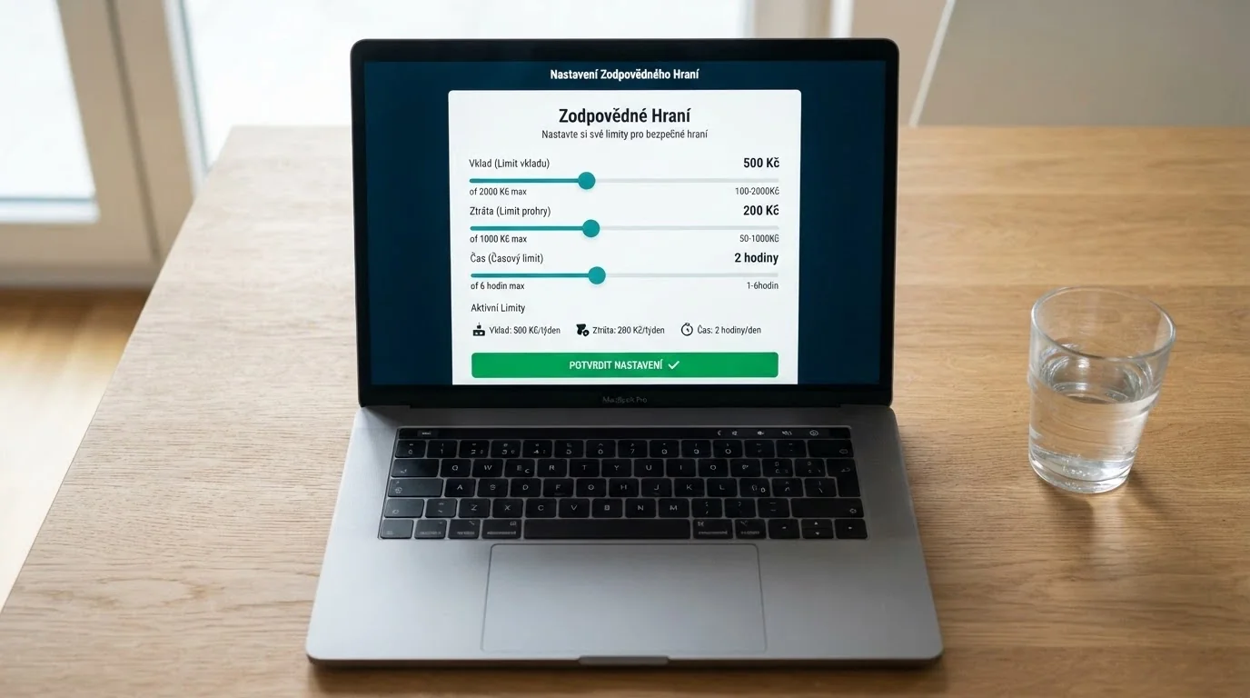 Rozhraní nastavení sebeomezujících limitů v online casinu s posuvníky pro vklad, ztrátu a čas