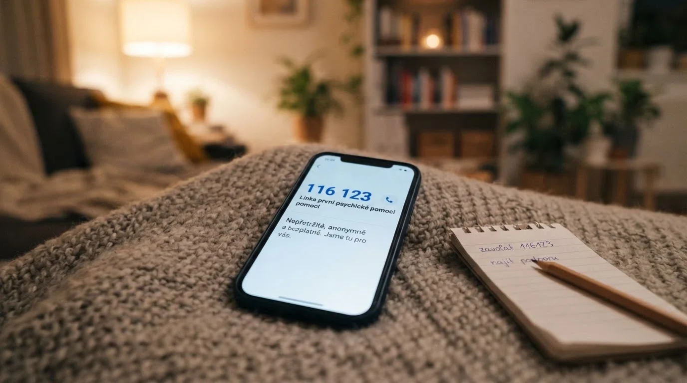 Telefon s vytočeným číslem Linky pomoci +420 777 477 877 a informační kartou Institutu pro regulaci hazardních her
