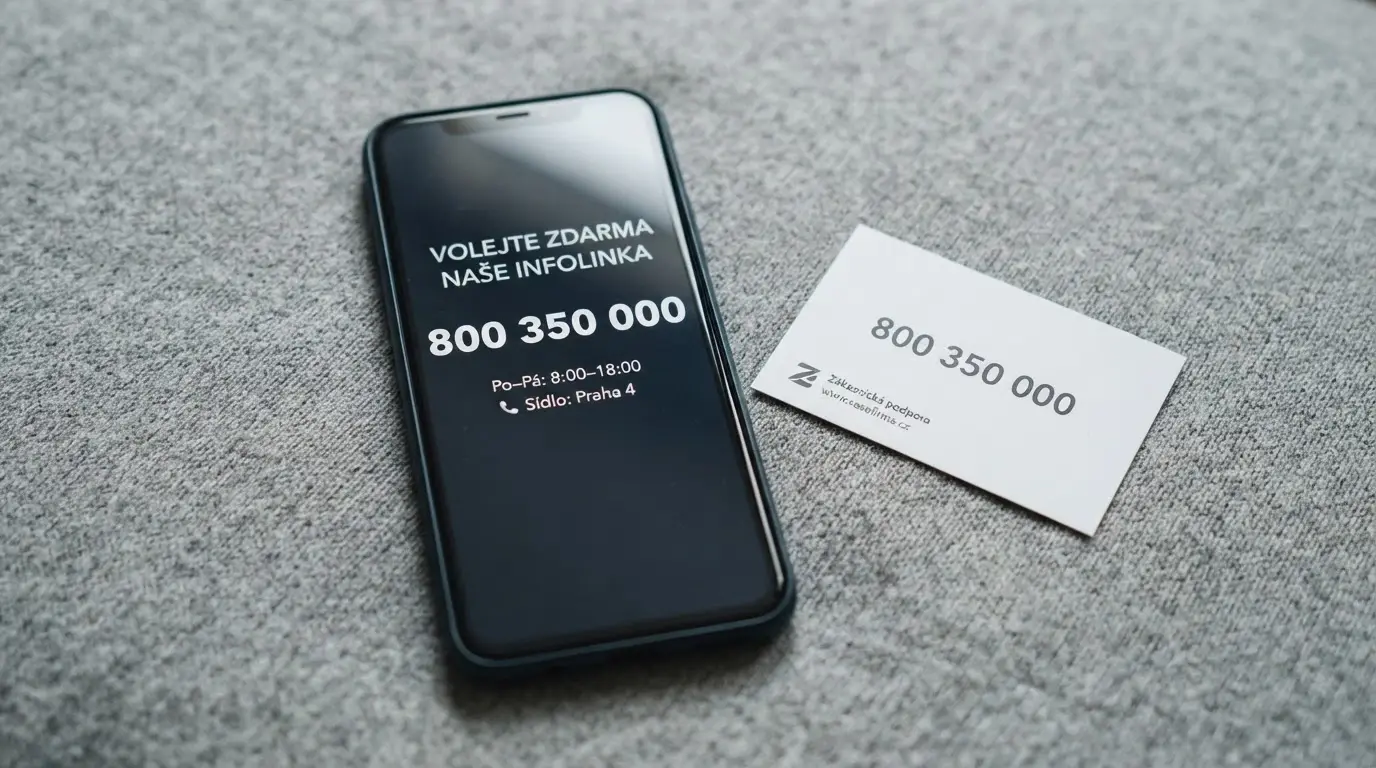 Telefon a vizitka s číslem Národní linky pro odvykání 800 350 000